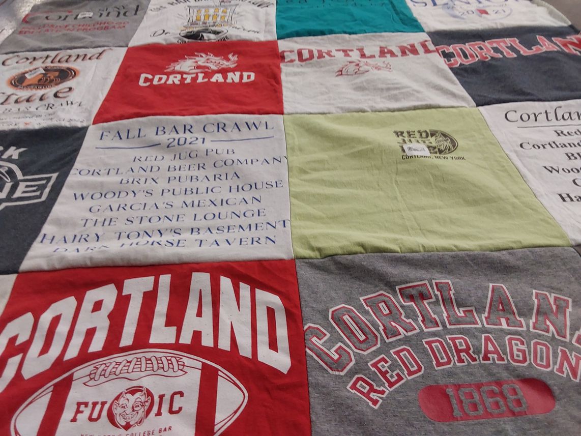 T-shirt quilt featuring cortland red dragons by Tara from NY