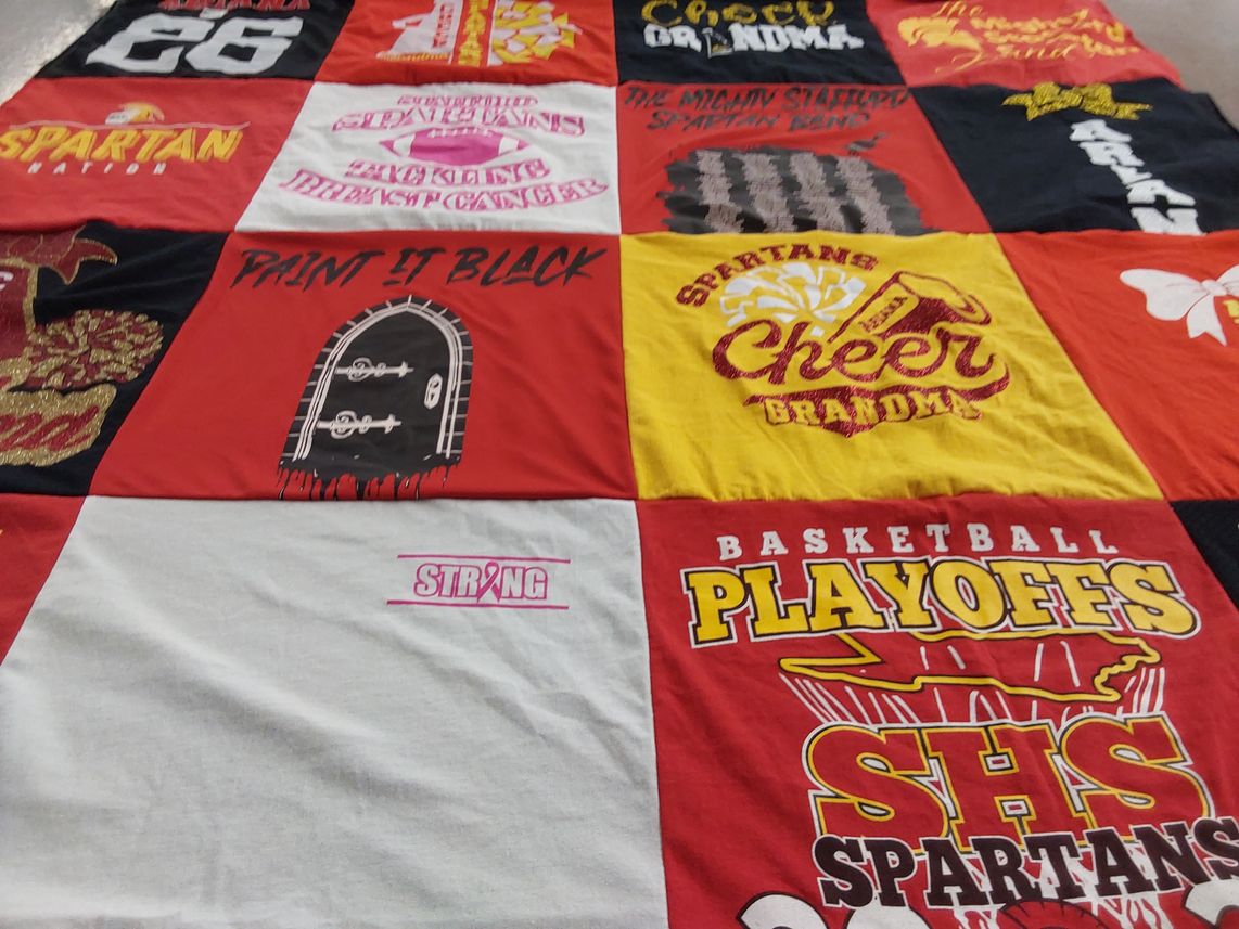 T-shirt quilt featuring stafford high school spartans by Sherrill from TX