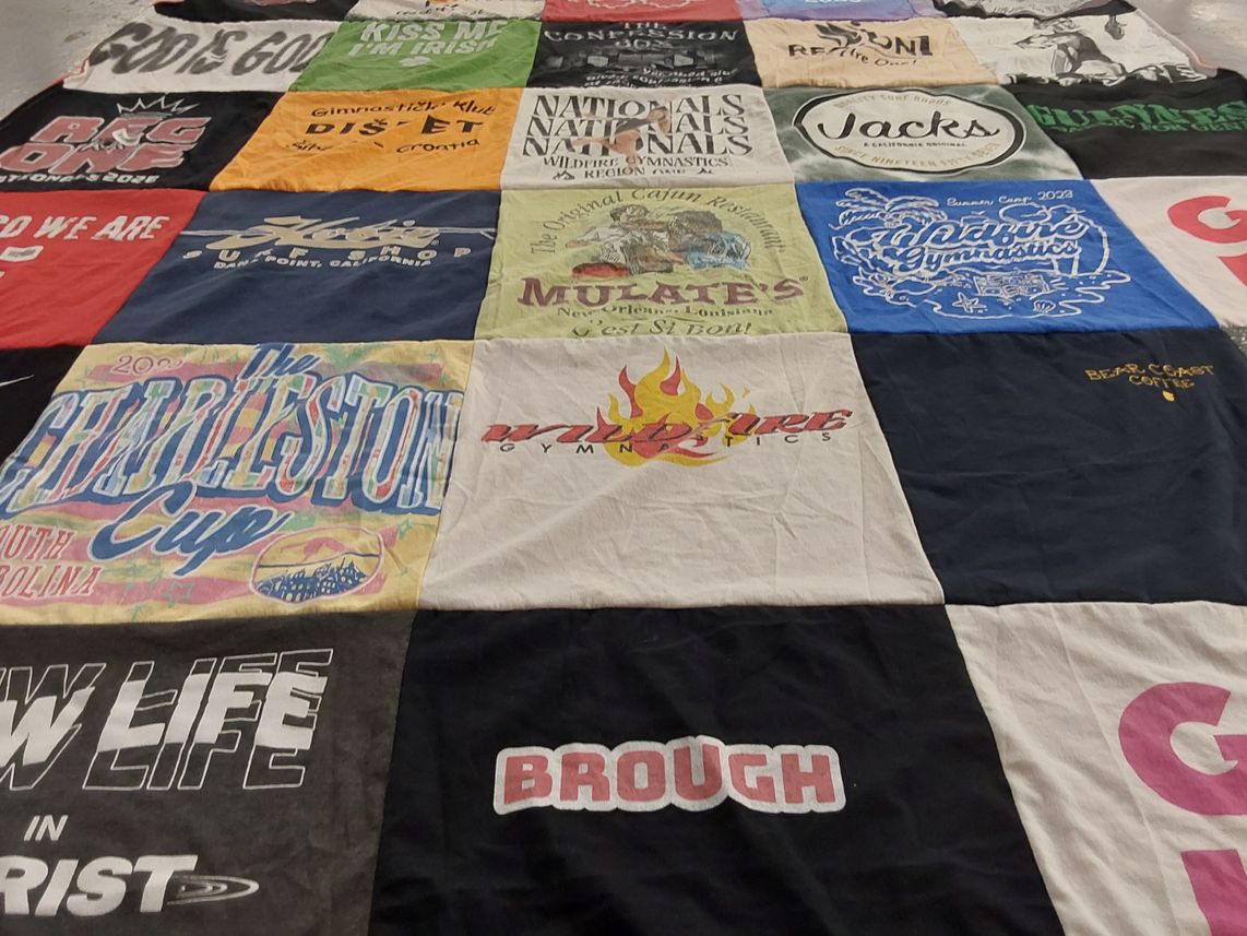 T-shirt quilt featuring wildfire gymnastics by William from CA