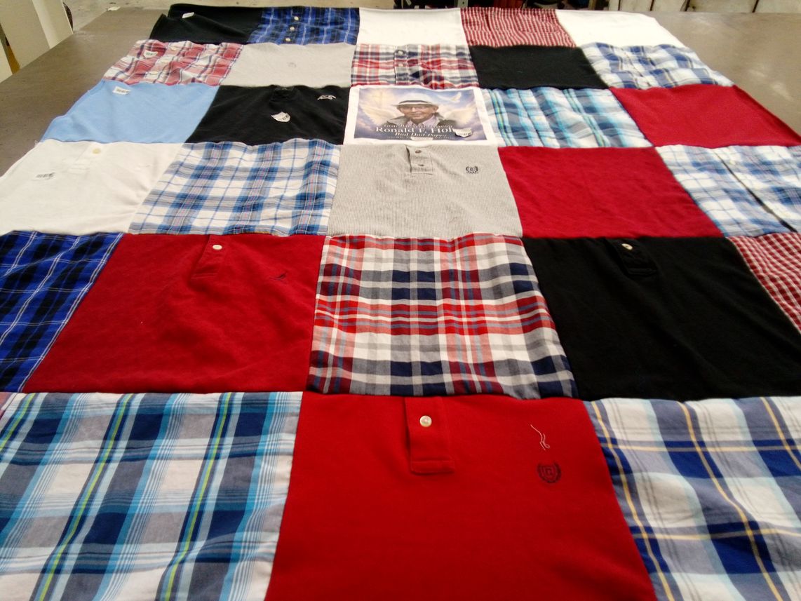 T-shirt quilt with textiles, quilting themes by Deborah from PA