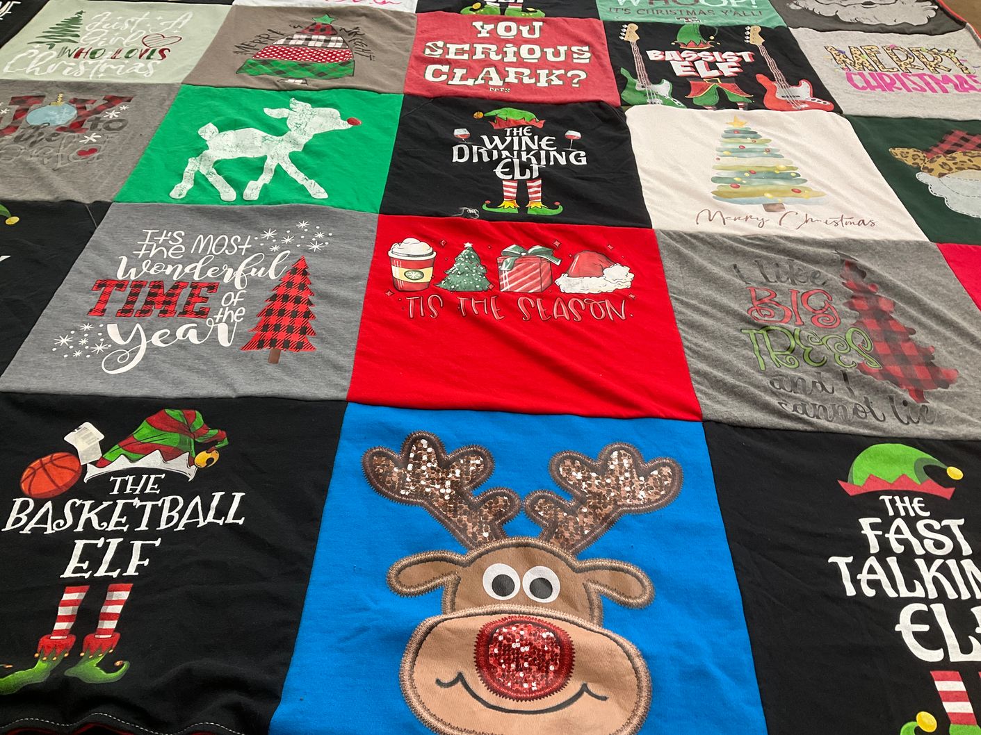 T-shirt quilt with christmas, basketball themes by Stacy from TX