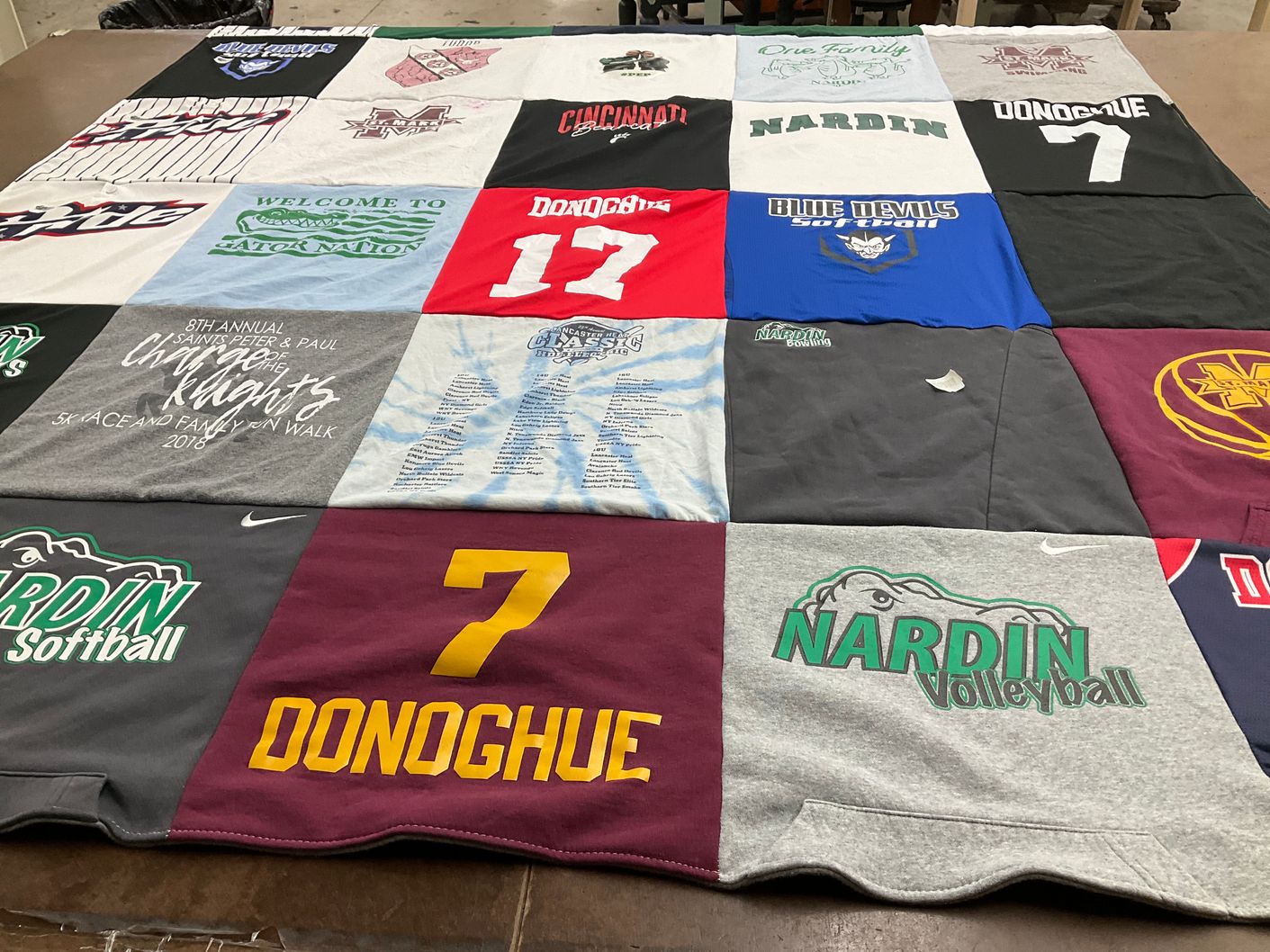 T-shirt quilt featuring nardin academy softball, nardin academy volleyball by Rebecca from NY