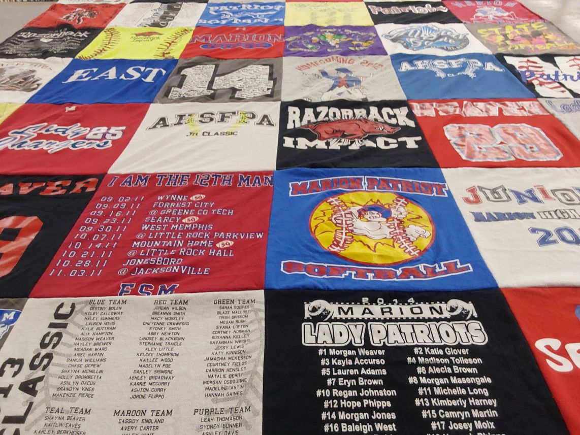 T-shirt quilt featuring marion lady patriots, razorback impact by Madison from AR