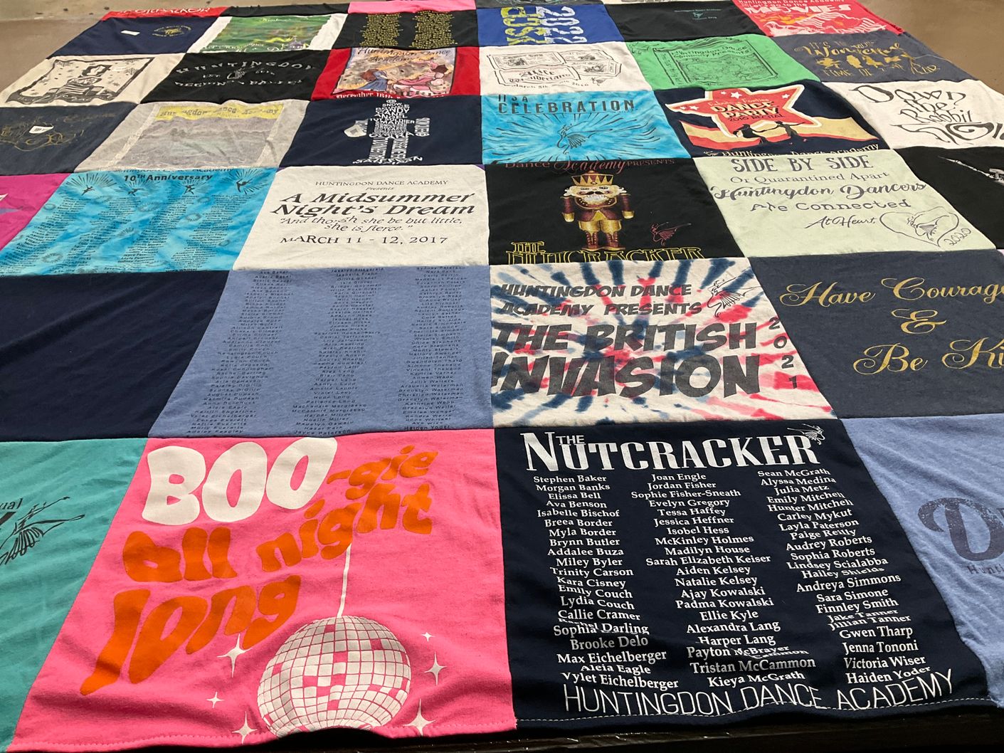 T-shirt quilt with dance, theater themes by Lynette from CA
