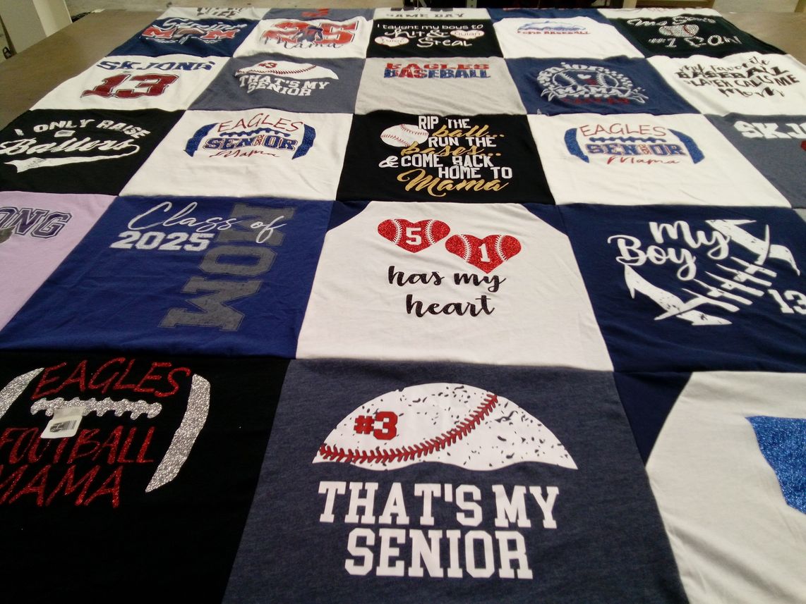 T-shirt quilt with sports, baseball themes by Tara from CA