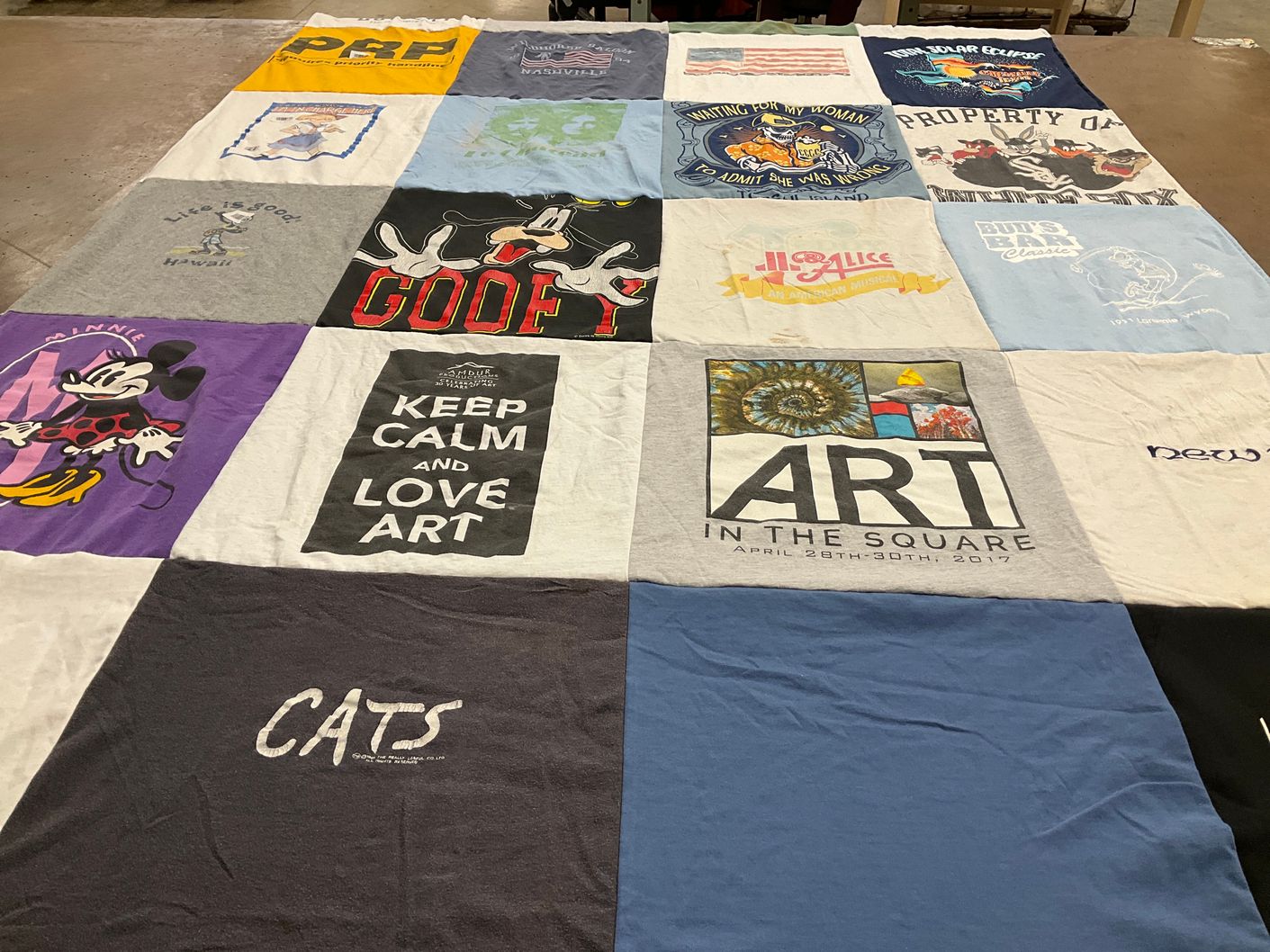 T-shirt quilt with art, musicals themes by Deborah from TX