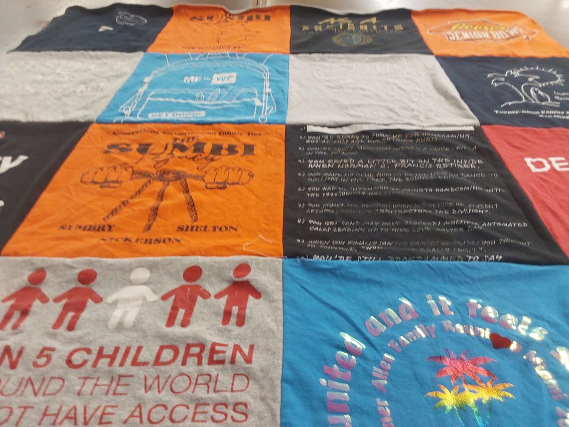 T-shirt quilt with community support, family reunions themes by DAVIDA from FL