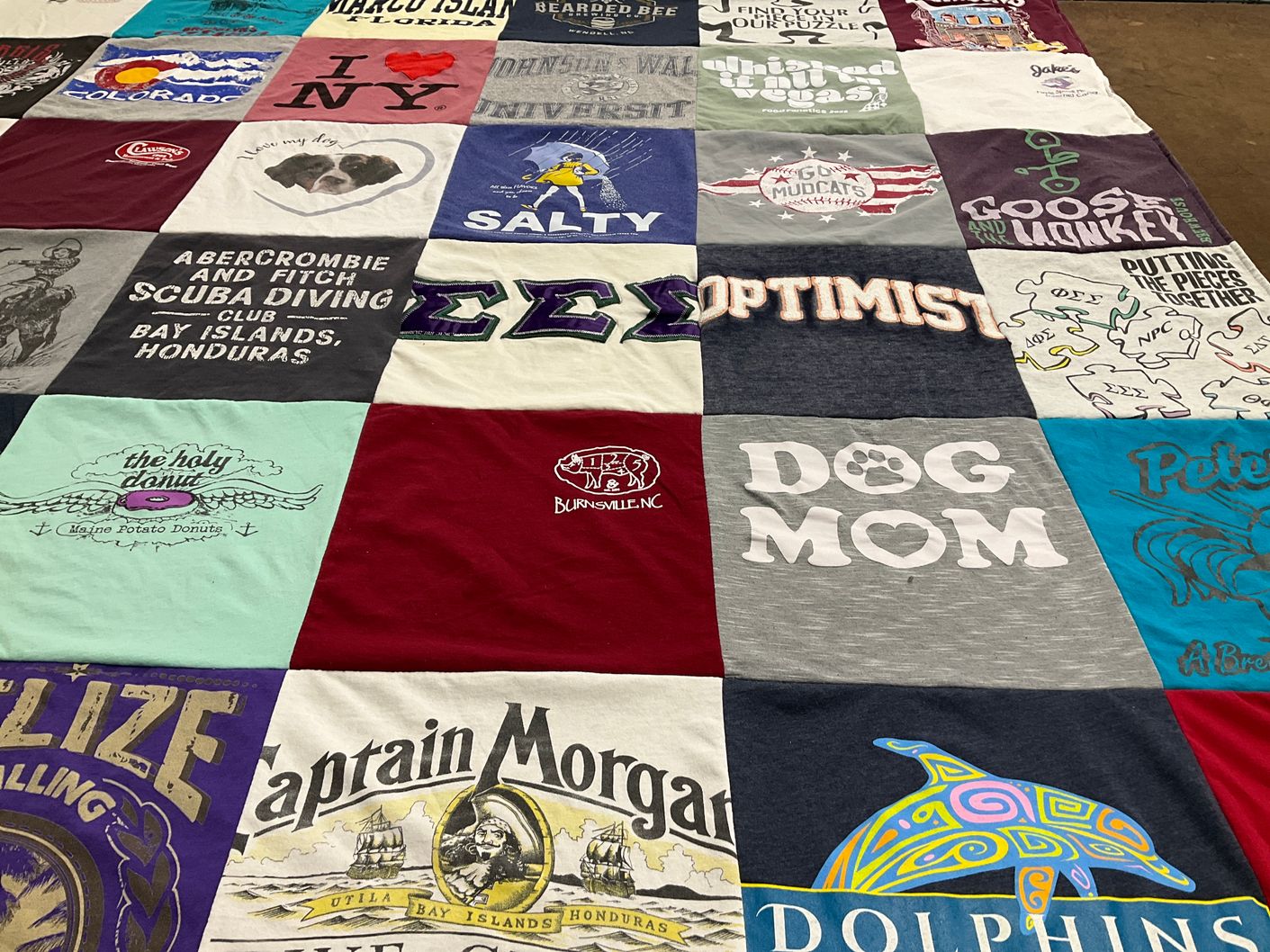 T-shirt quilt with scuba diving, donuts themes by Jennifer from FL