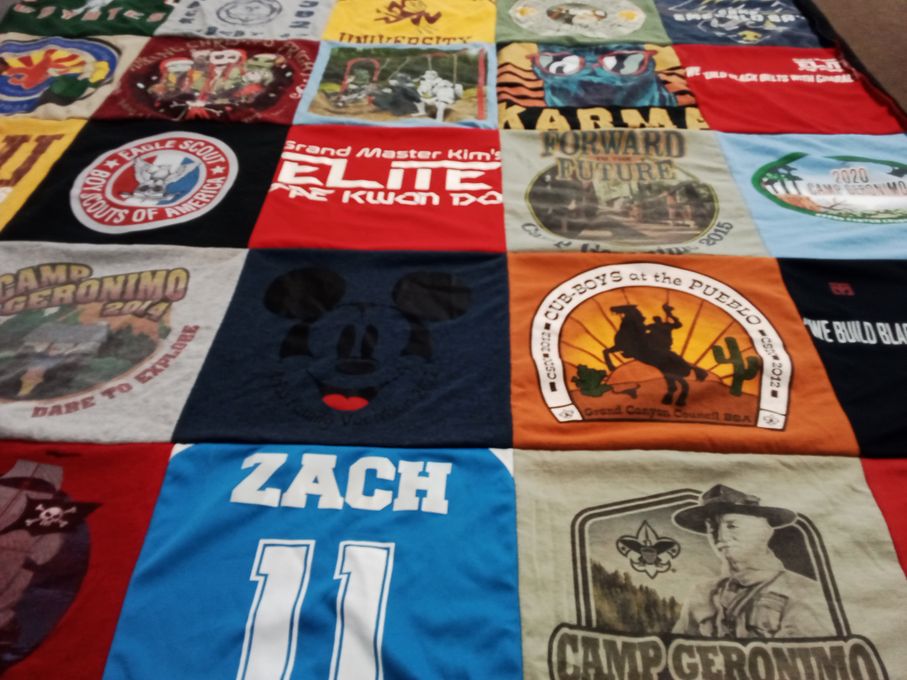 T-shirt quilt with scouting, camps themes by Matthew from AZ