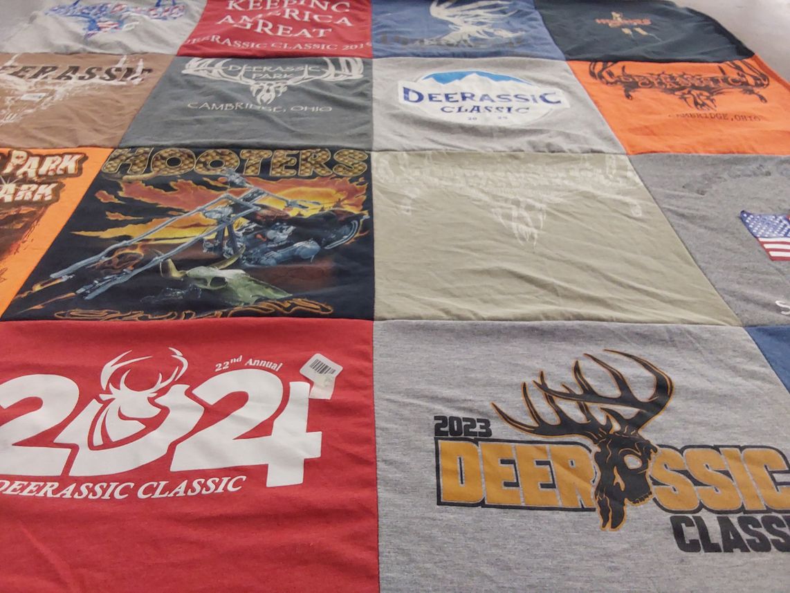 T-shirt quilt with hunting, outdoors themes by Emily from PA