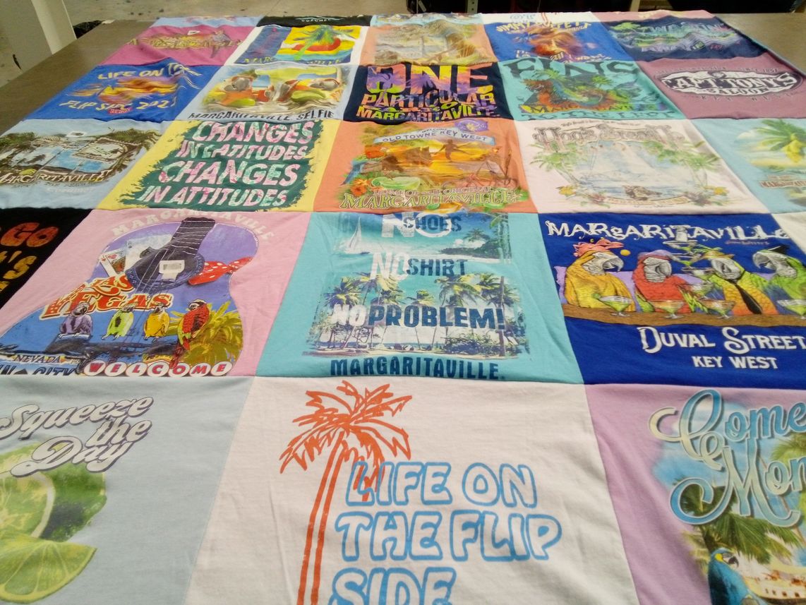 T-shirt quilt with tropical, beach themes by Ivey from SC