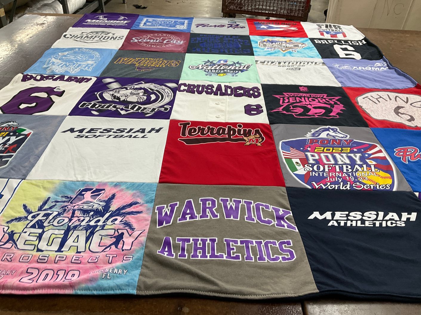 T-shirt quilt from messiah university, warwick high school by Jennifer from NY