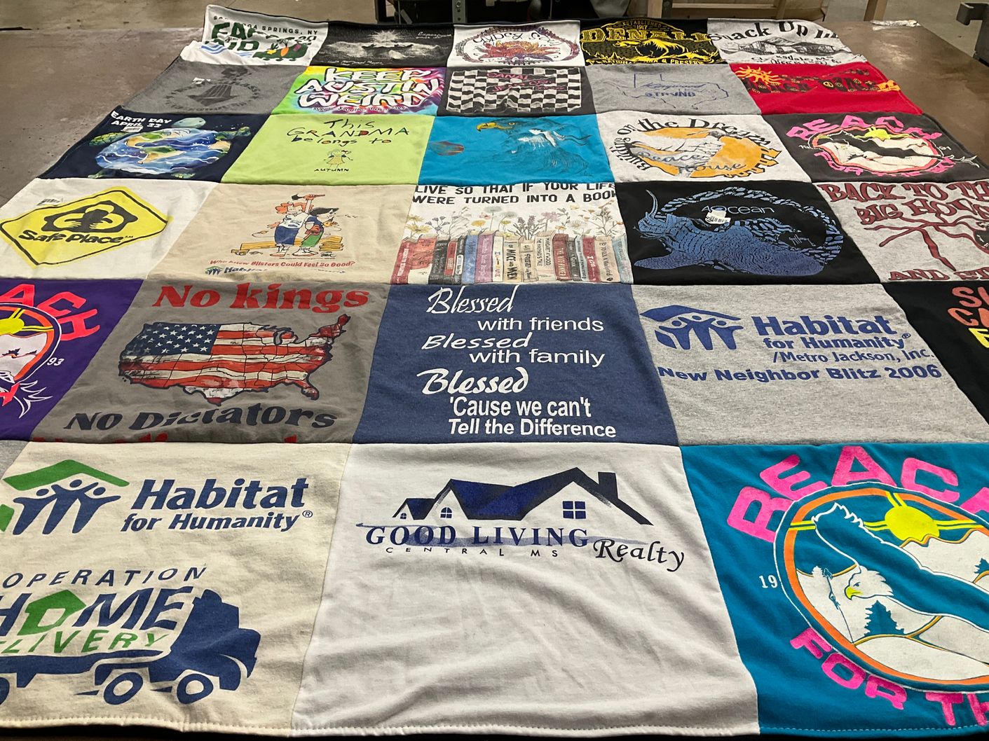 T-shirt quilt with community service, charity themes by Debra from MS