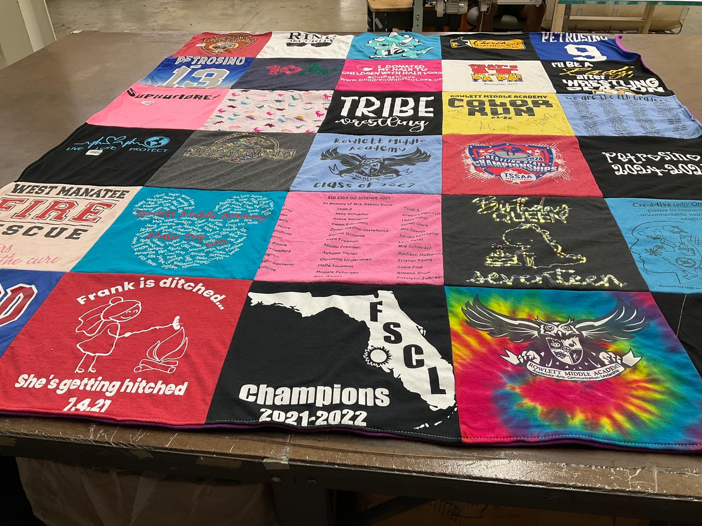 T-shirt quilt from rowlett middle academy by Kelly from TN