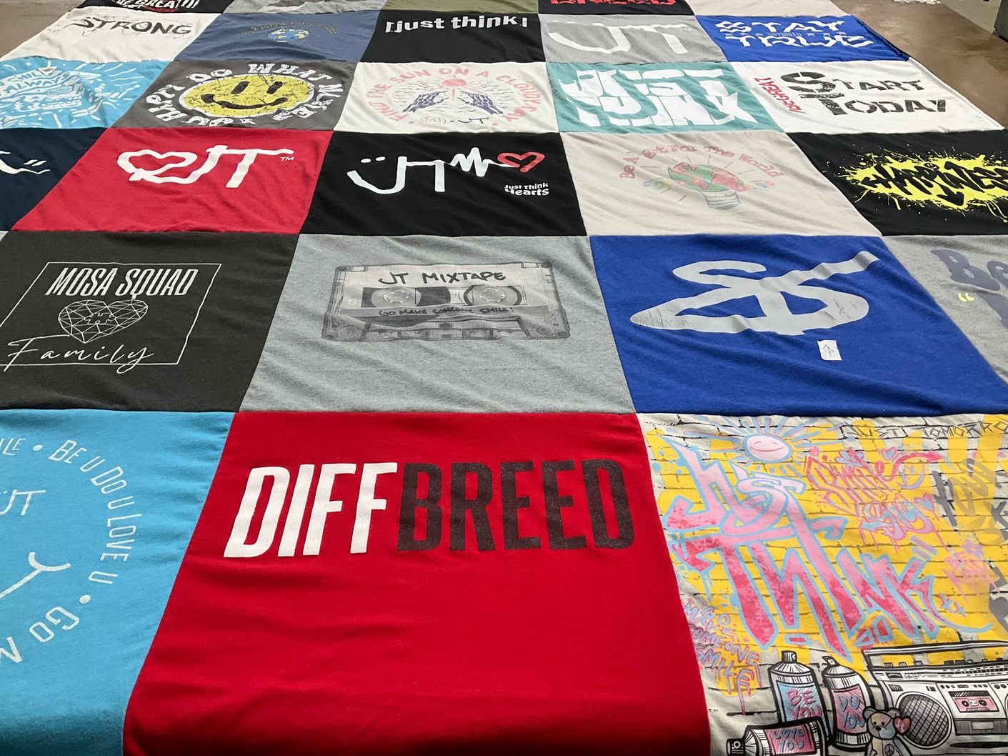 T-shirt quilt with music, family themes by Katarina from TX