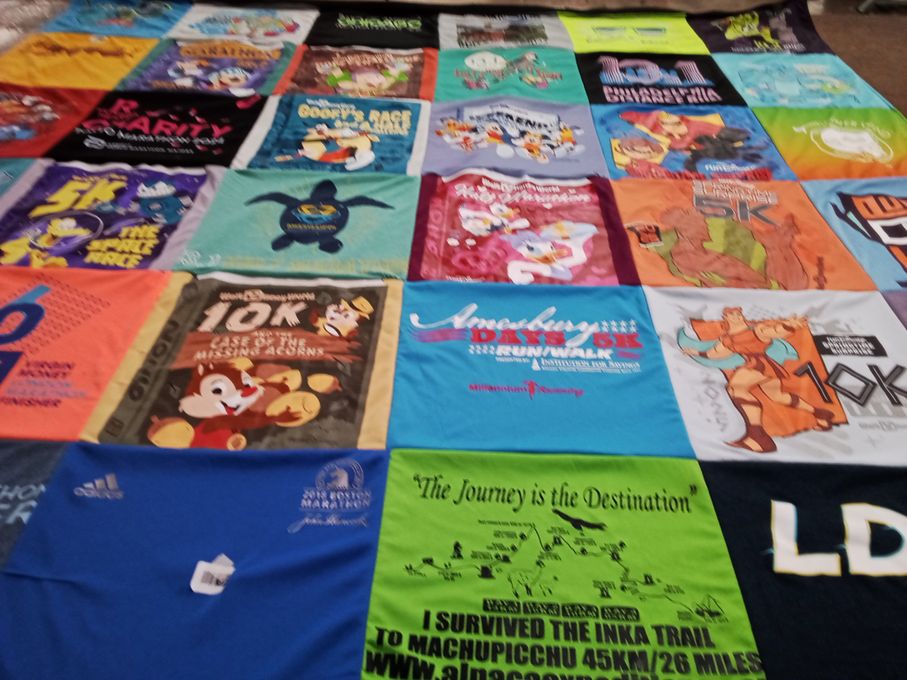 T-shirt quilt with running, disney themes by Kimberly from MA