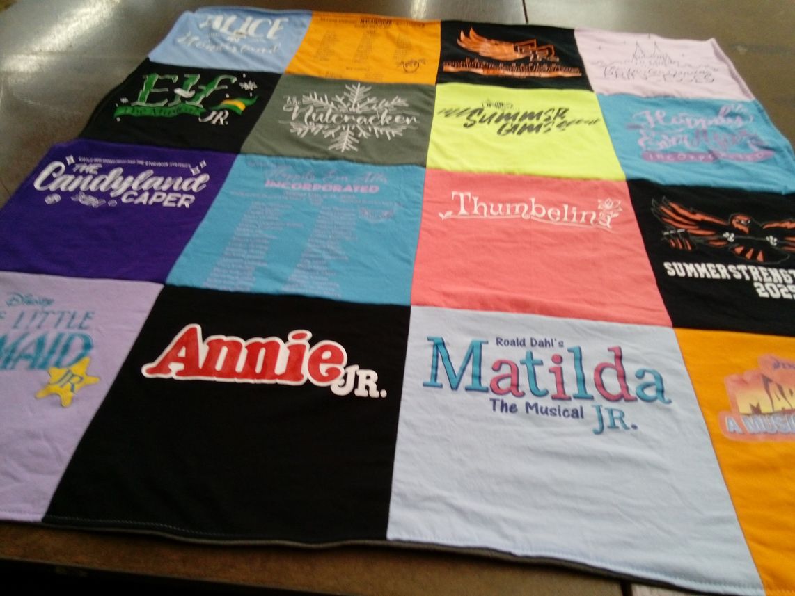 T-shirt quilt with theater, drama themes by Jennifer from MN