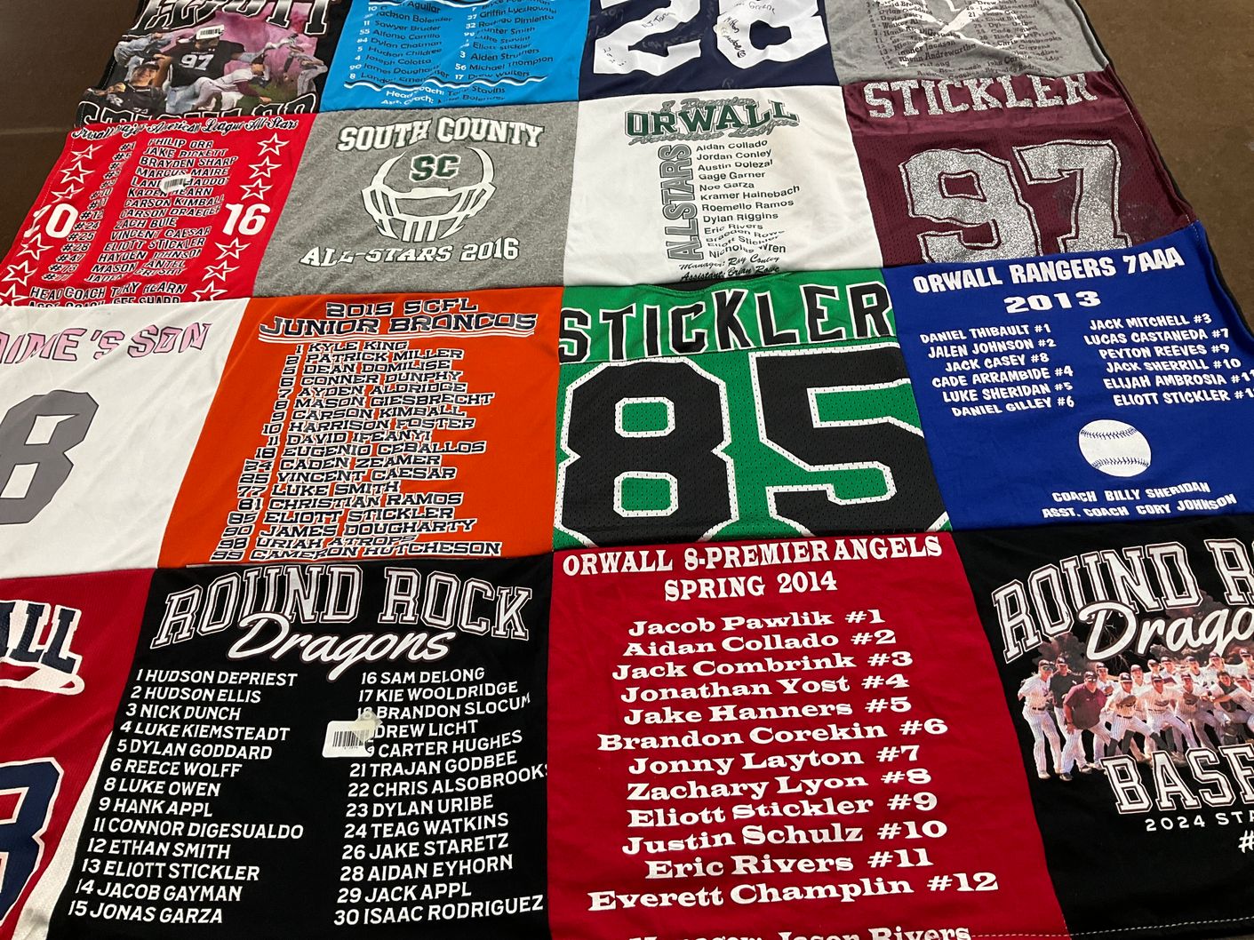 T-shirt quilt featuring round rock dragons, orwall rangers by Jaime from TX