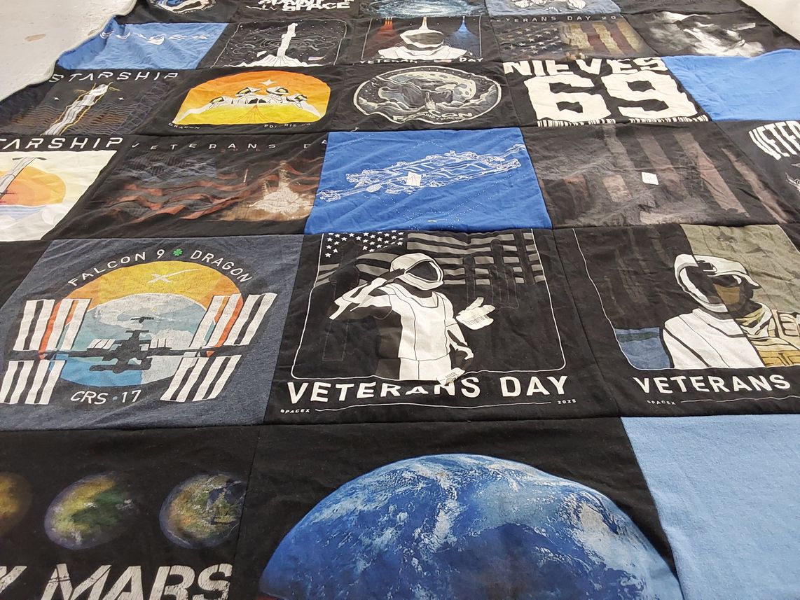 T-shirt quilt with space, astronomy themes by Eduardo from CA