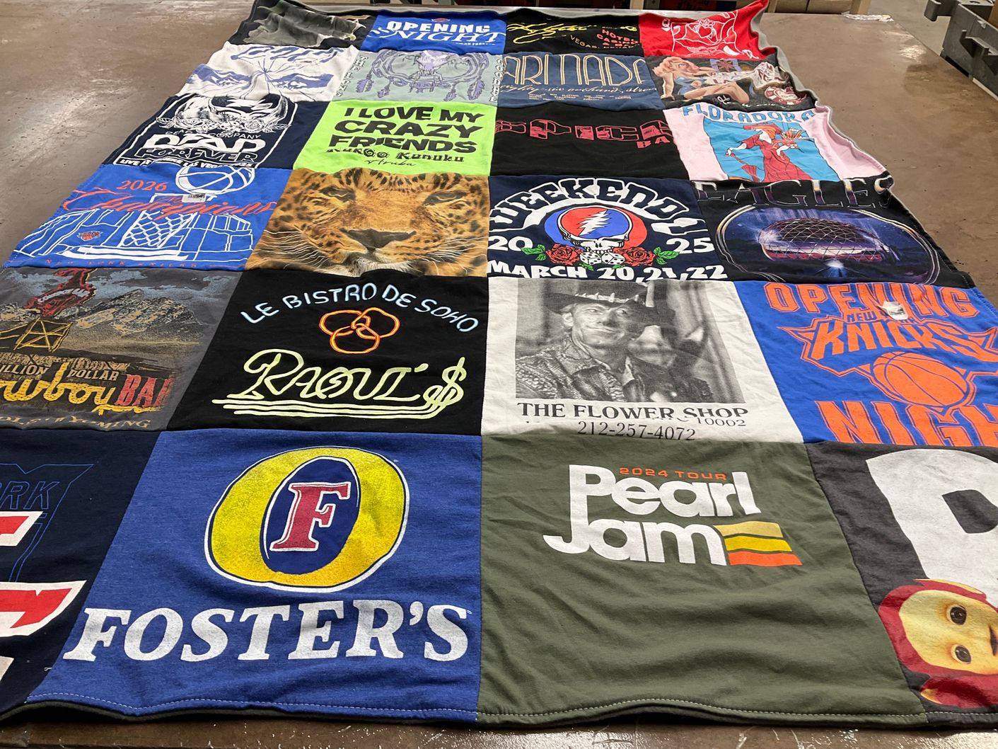 T-shirt quilt with music, sports themes by Anne from NY