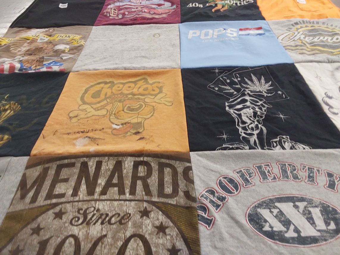 T-shirt quilt with snacks, home improvement themes by Misty from IA