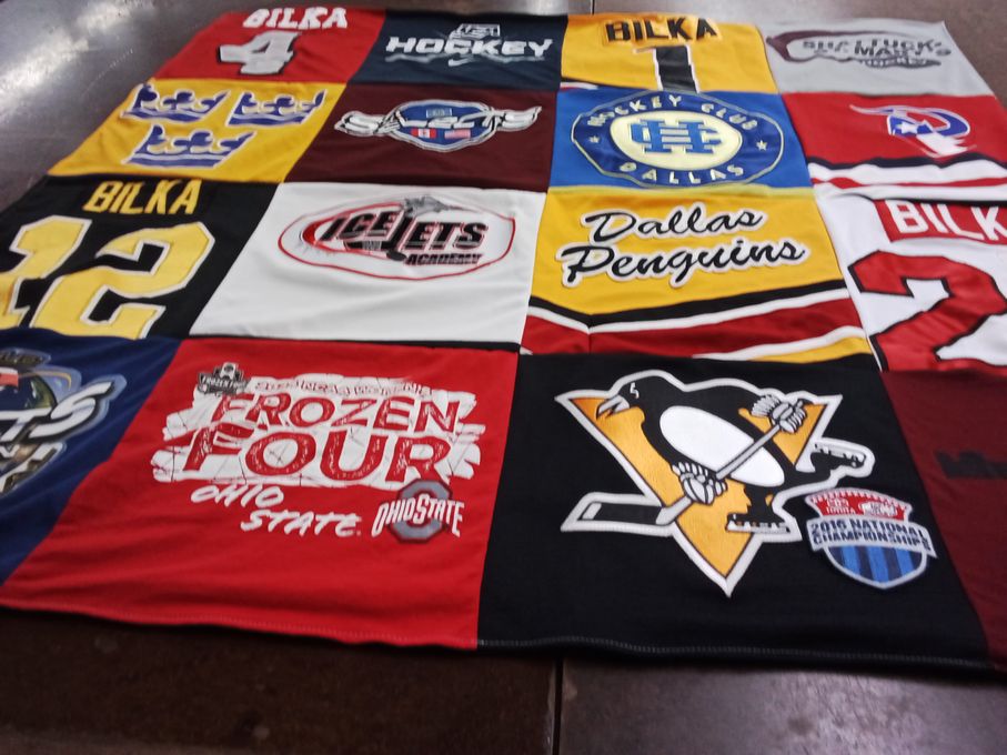 T-shirt quilt featuring pittsburgh penguins, dallas hockey club by Patricia from TX