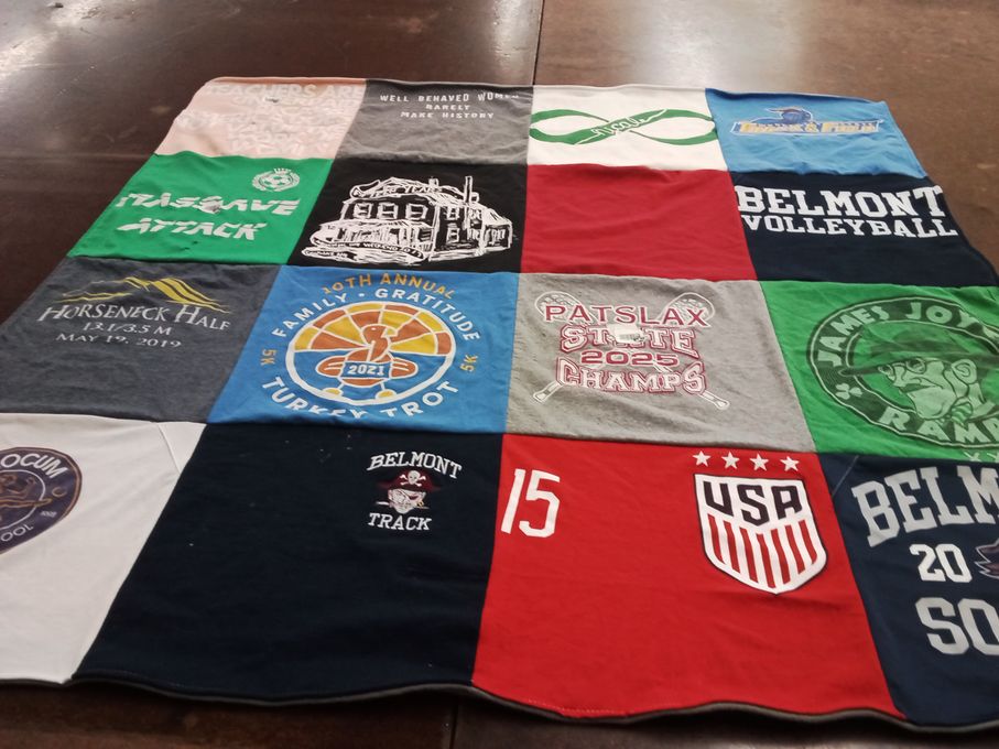 T-shirt quilt featuring belmont volleyball, belmont track by Caitlyn from MA