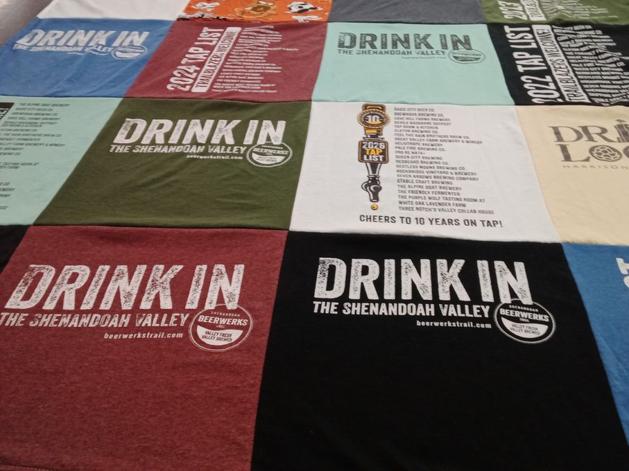 T-shirt quilt with brewing, craft beer themes by Kevin from VA