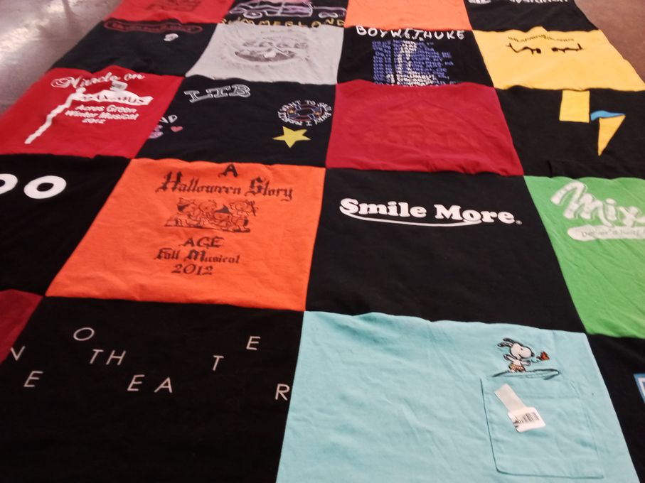 T-shirt quilt with theater, musicals themes by andrea from GA