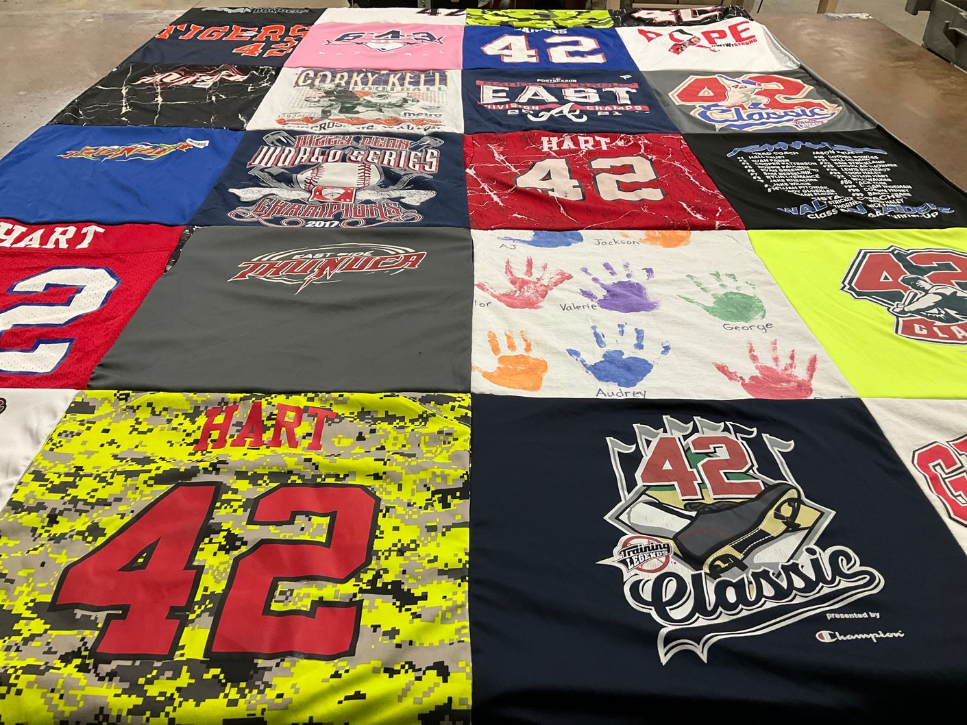 T-shirt quilt with baseball, sports themes by Elizabeth from GA