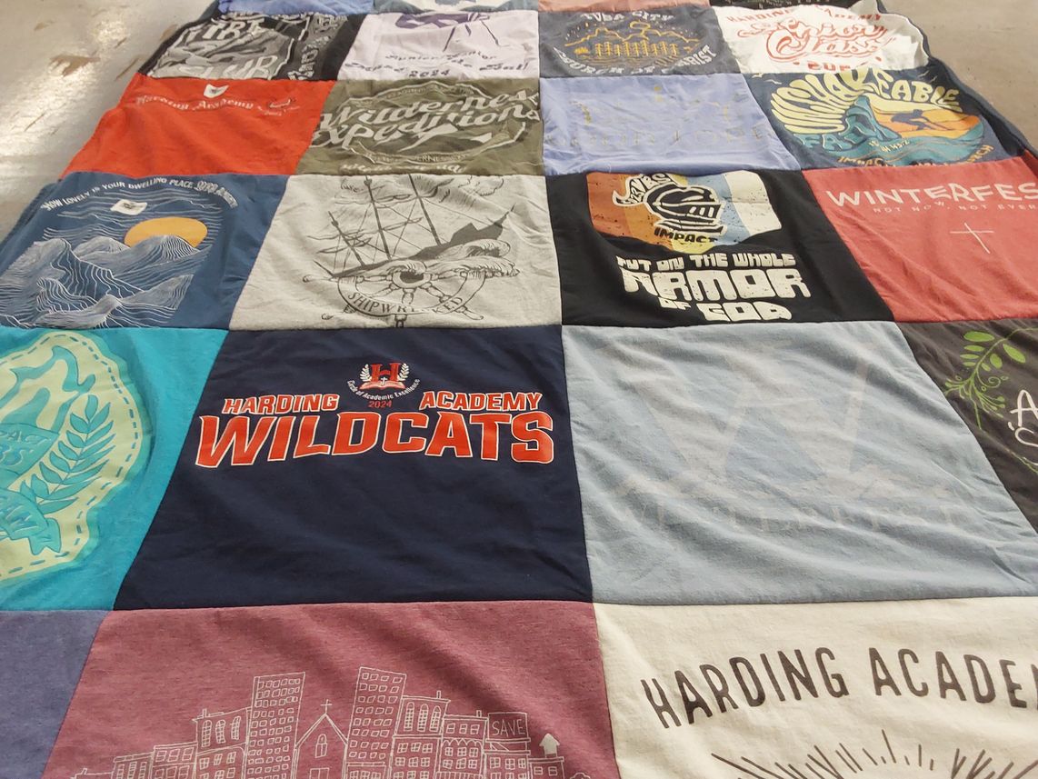 T-shirt quilt featuring harding academy wildcats by Ali from AR