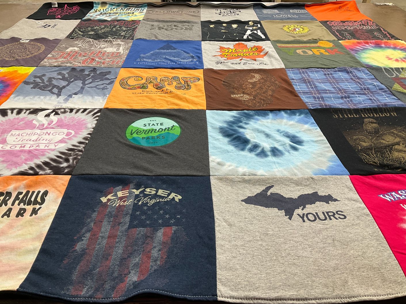 T-shirt quilt with camping, travel themes by Wendy from NC