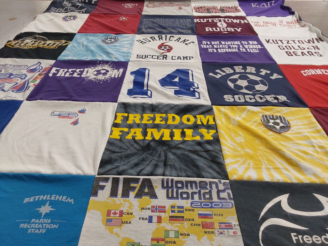 T-shirt quilt featuring liberty university soccer, kutztown university rugby by Kristina from NC