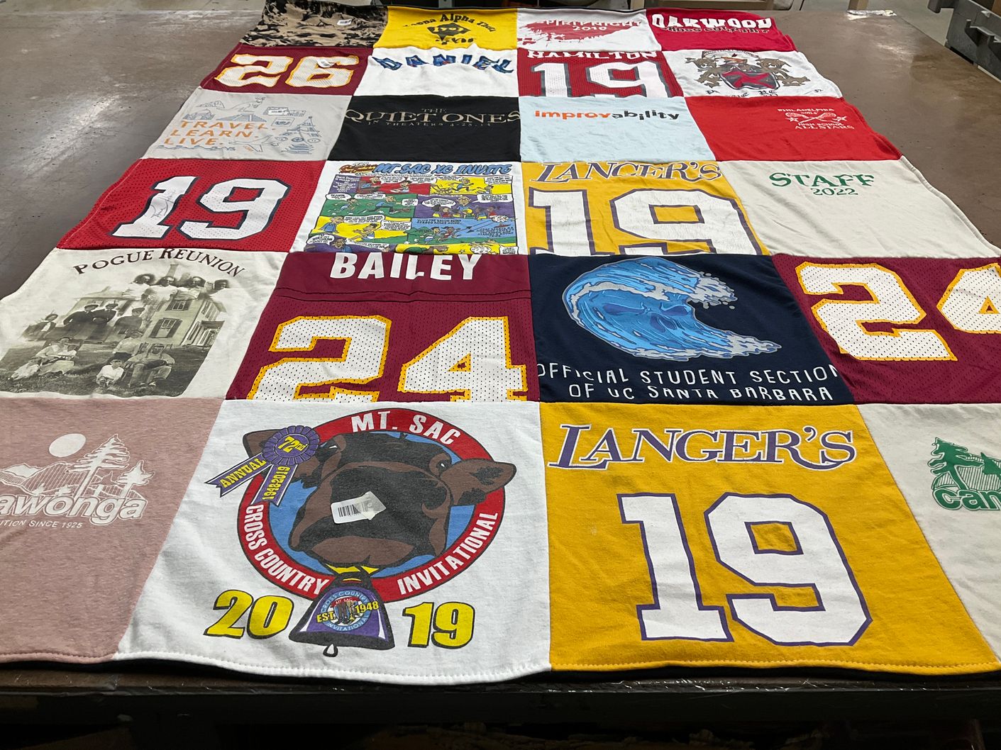 T-shirt quilt from university of california, santa barbara, mt. san antonio college by Alexa from CA