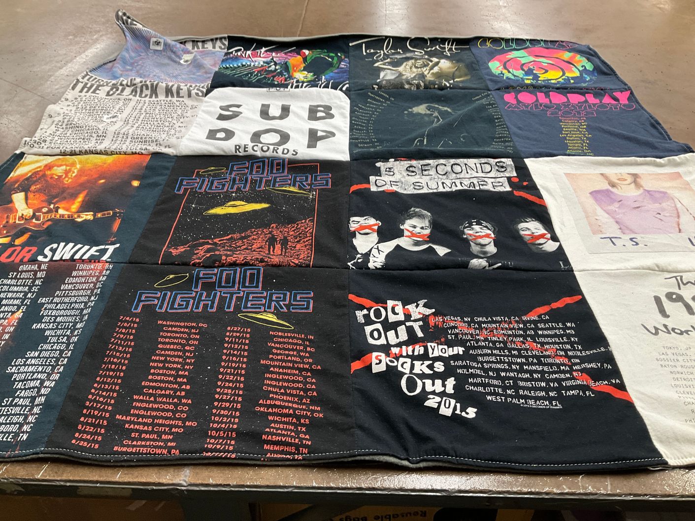 T-shirt quilt with music, concerts themes by Donya from VA