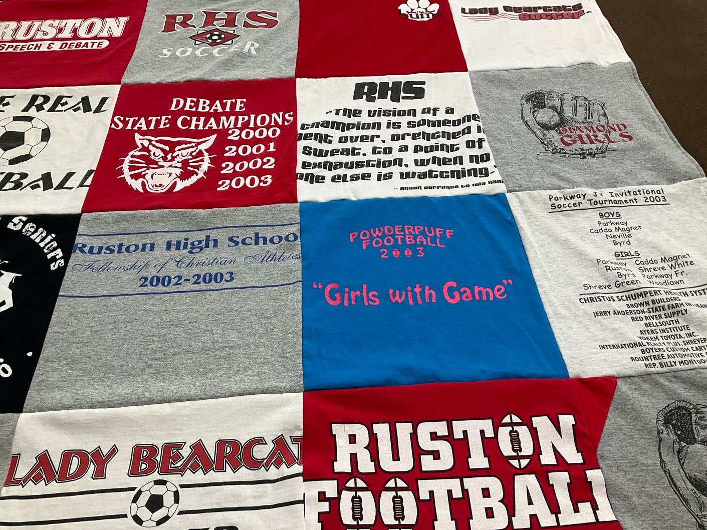 T-shirt quilt featuring lady bearcats, ruston football by Debbie from LA