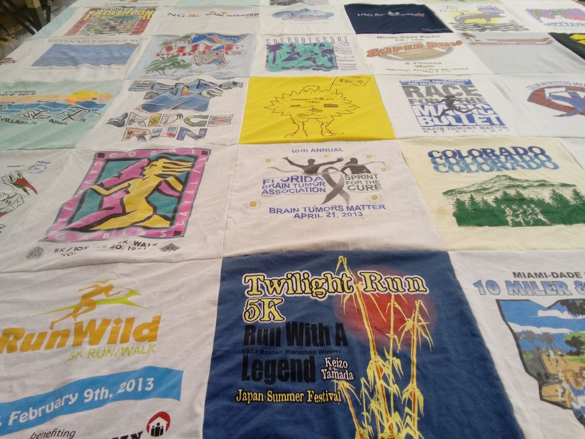 T-shirt quilt with running, walking themes by Irene from CO