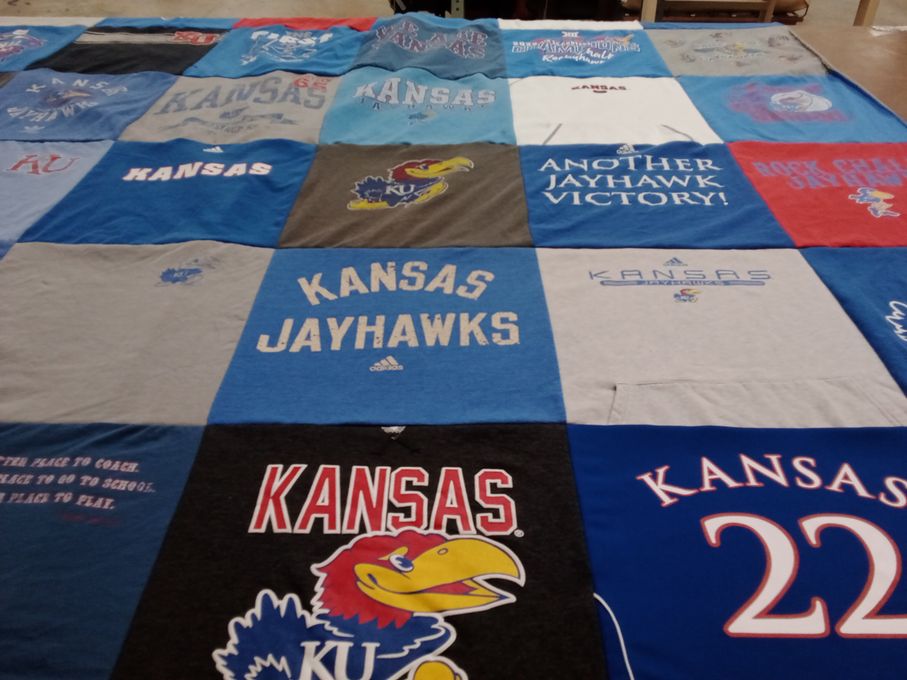 T-shirt quilt featuring kansas jayhawks by Katie from NY