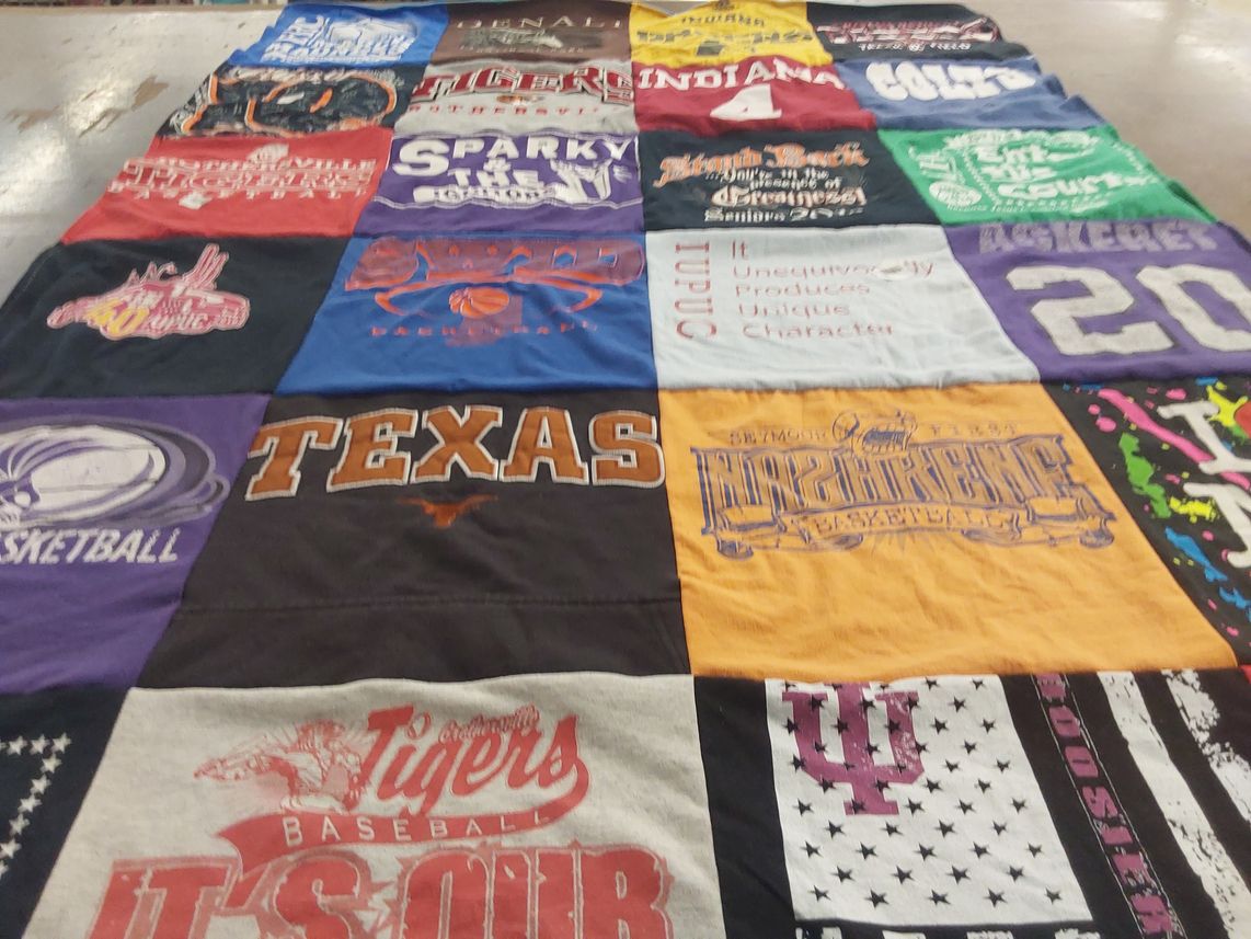 T-shirt quilt featuring texas longhorns basketball, seymour high school basketball by Caitlin from IN