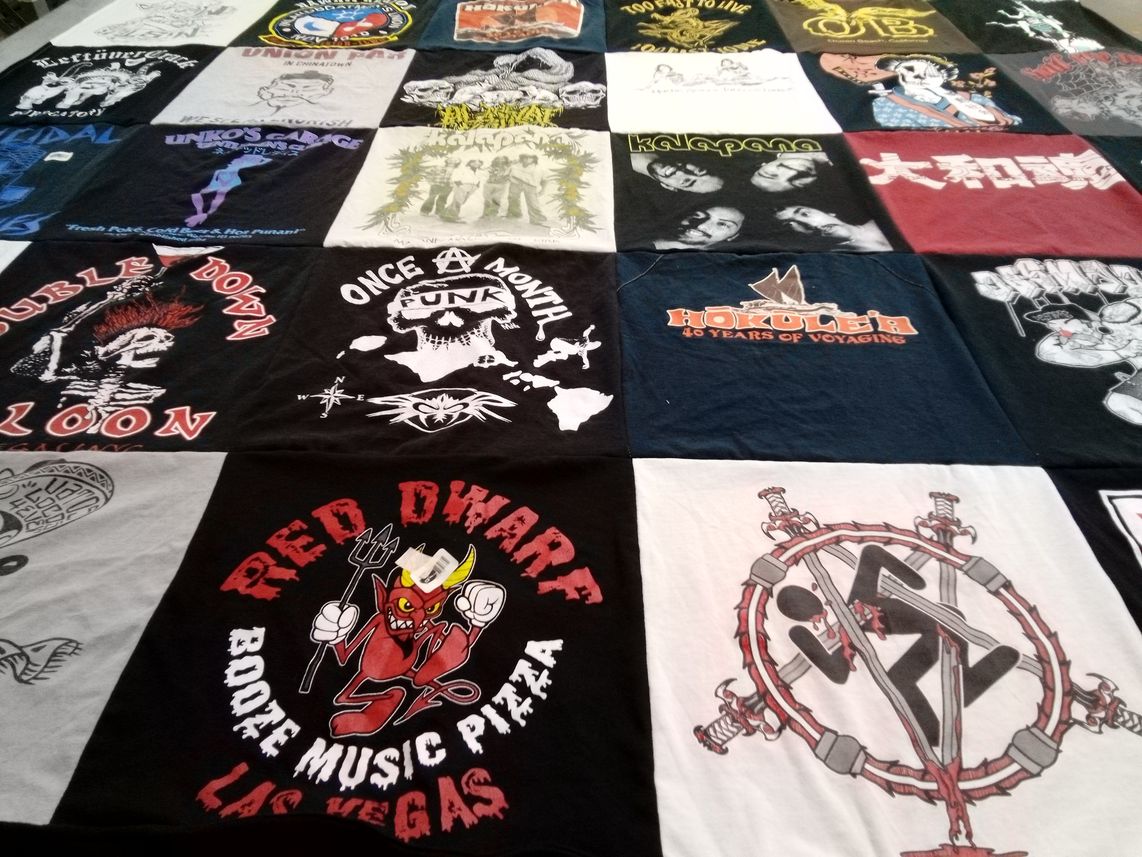 T-shirt quilt with music, theater themes by Aaron from HI
