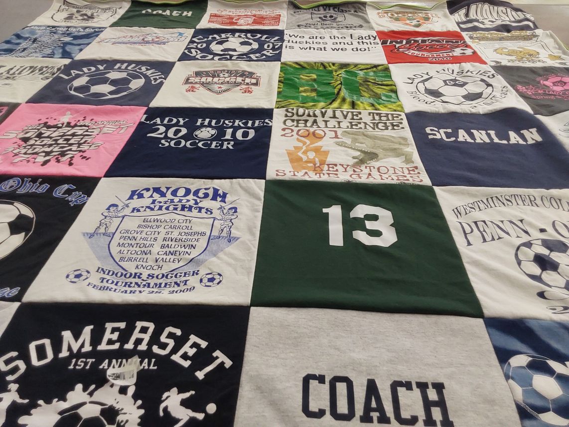 T-shirt quilt featuring lady huskies by Kitty from PA