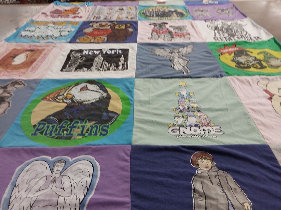 T-shirt quilt with animals, cartoons themes by Karen from NM