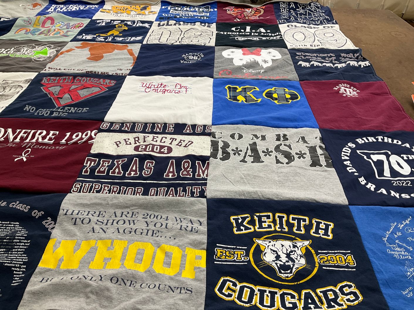 T-shirt quilt from texas a&m university, keith high school by Michelle from TX