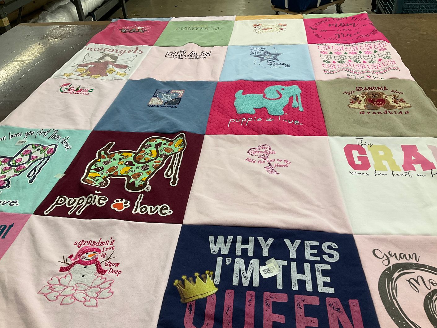 T-shirt quilt with family, pets themes by Glenda from PA
