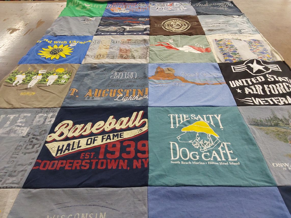 T-shirt quilt with baseball, marine life themes by Christa from NJ