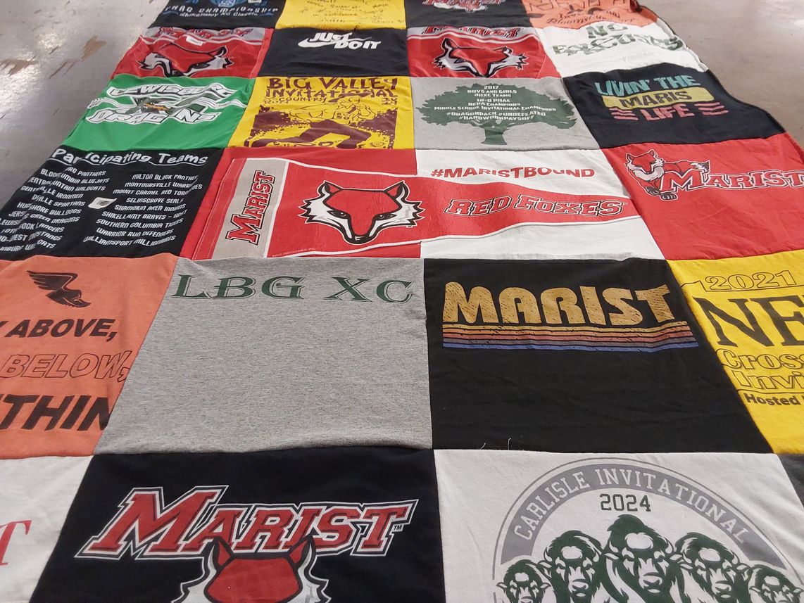 T-shirt quilt featuring marist red foxes by Diane from PA