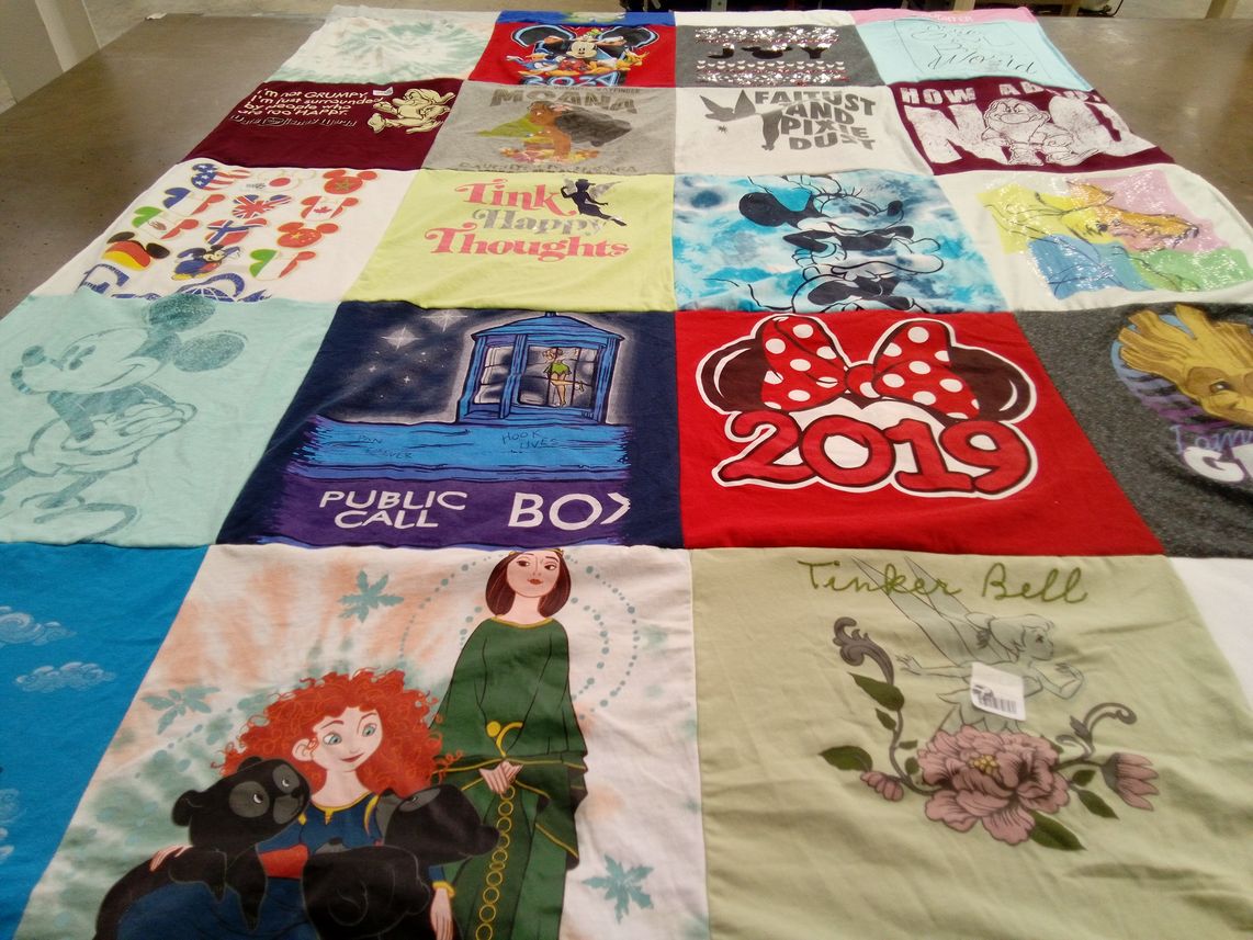 T-shirt quilt with disney, cartoons themes by Mary Ann from FL