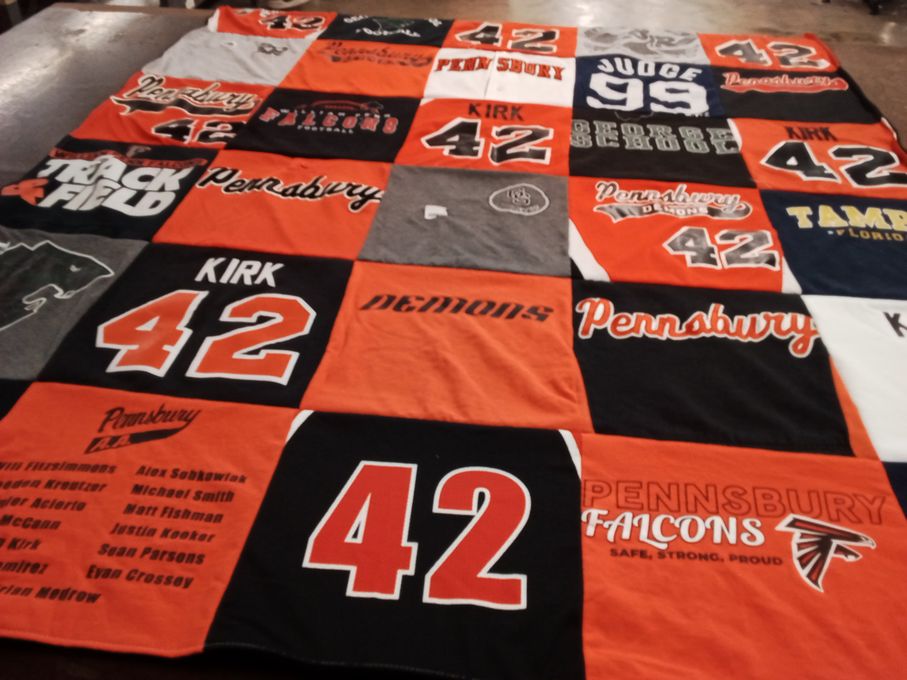 T-shirt quilt featuring pennsbury falcons by Amy from PA