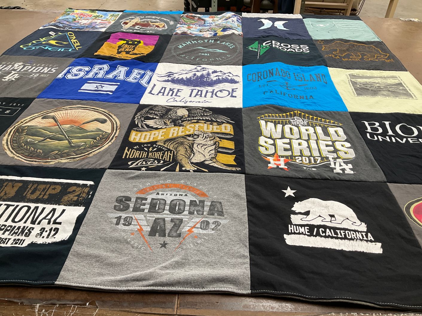 T-shirt quilt from biola university by Chris from CA