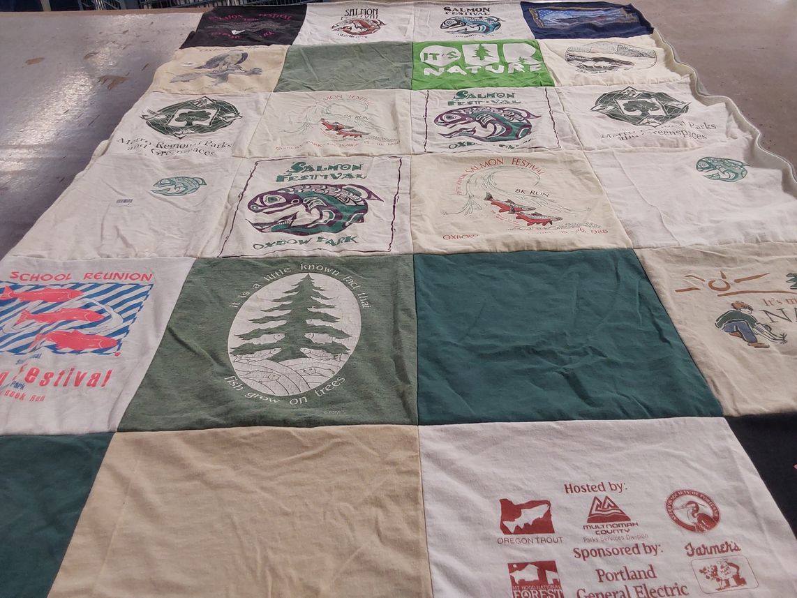 T-shirt quilt with fishing, outdoors themes by Deborah from OR